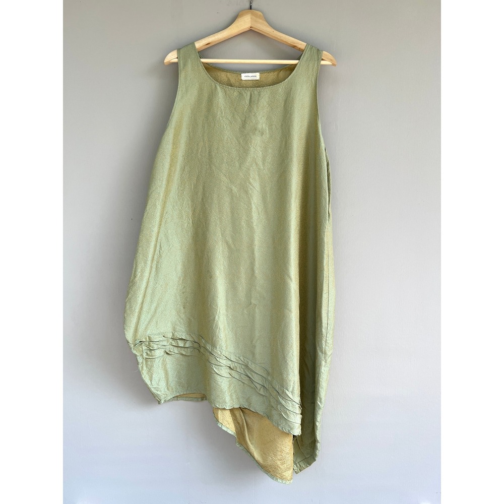 Krista Larson Silk Dress One Size Green Asymmetrical Lagenlook Formal Cruise‎